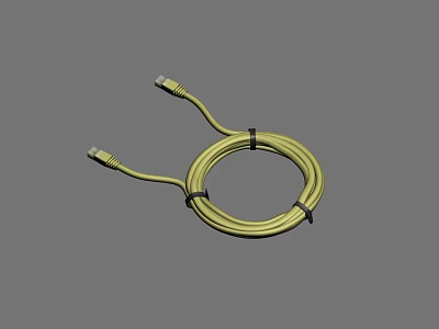 Yellow Ethernet Network Cable Coiled With Black Straps And RJ45 Connectors 3d model
