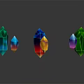 Colorful Crystal Shaped Decorative Ornament Set with Reflective Surfaces on Dark Background