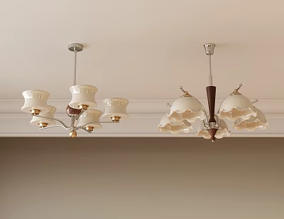 Unique Design Chandeliers with White Lampshades and Stylish Details for Interior Ceiling Decor 3d model