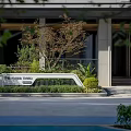 Modern Scenic Feature Wall Design With Greenery And Geometric Patterns In Residential Courtyard
