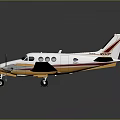 Small White and Yellow Airplane with Twin Propellers Windows Landing Gear on Dark Background