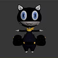 Cute Cartoon Black Cat With Big Blue Eyes White Ears Yellow Scarf And Black Bags