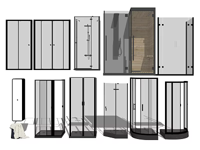 Modern Steam Shower Sauna Room Designs With Glass Enclosures And Wooden Interiors 3d model
