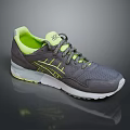 Gray Casual Sneakers With Neon Green Lining Yellow Stripes And White Sole Design