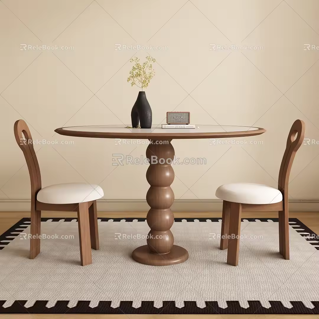 Modern Middle-style Round Dining Table and Chair 3d model