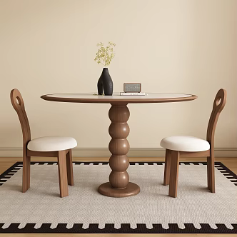 Modern Middle-style Round Dining Table and Chair 3d model