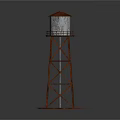 Red Metal Lighthouse Tower With Open Framework And Square Base 3d model