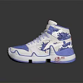 Blue And White High Top Sneakers With Red Label And Wavy Sole Design