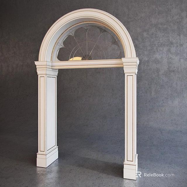 Elegant White Door Arch With Fan Shaped Top Decoration And Side Columns 3d model 