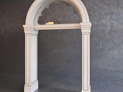 Elegant White Door Arch With Fan Shaped Top Decoration And Side Columns 3d model