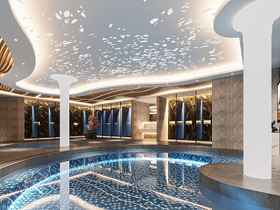 Luxury SPA Sauna Space With Pool Modern Lighting And Columns 3d model