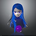 Anime Blue Haired Character With Purple Eyes Floating Sparkles And Purple Orb