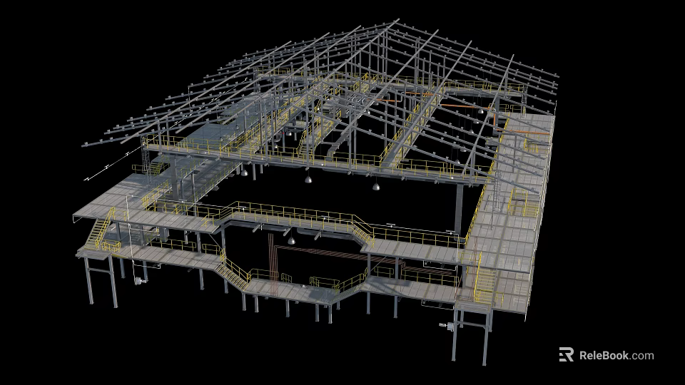 Sturdy Furniture Frame Structure With Metal Supports And MultiLevel Platforms 3d model 