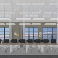 School Computer Classroom With Long Desks Windows And Ceiling Lighting 3d model