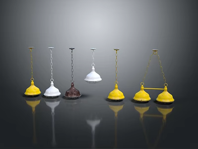 Yellow White And Brown Chandeliers With Various Designs Hanging Via Chains For Home Decor 3d model