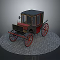 Vintage Horse Drawn Carriage With Black Top Red Wheels And Cobblestone Ground