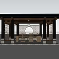 Traditional Outdoor Pavilion With Latticed Screens Circular Design And Wooden Seating
