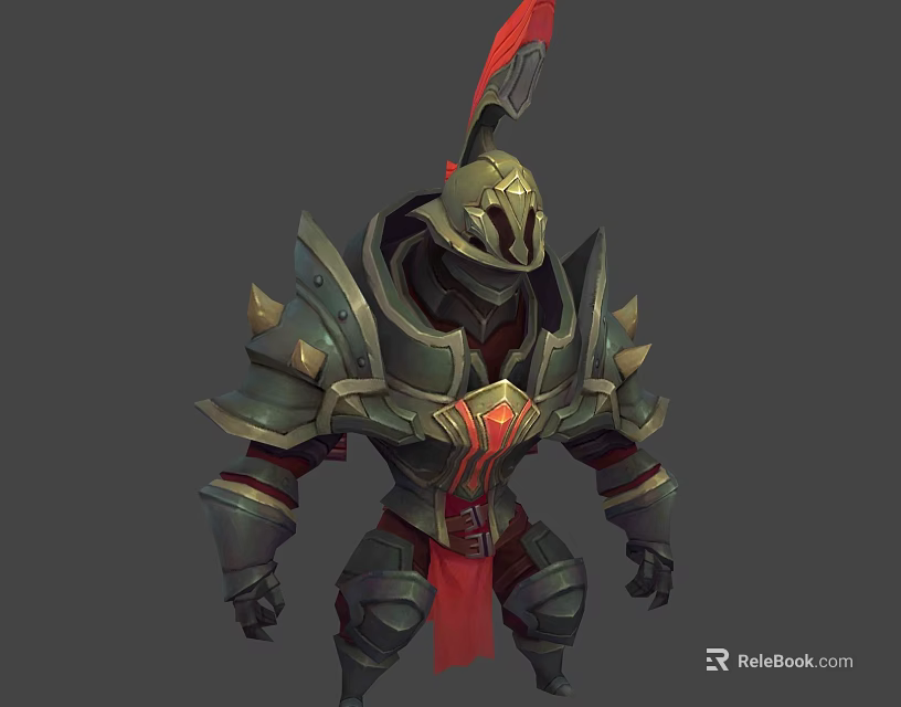 Detailed Armored Warrior Character With Spiked Armor Red Feather And Mighty Design 3d model 