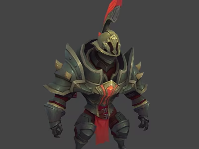 Detailed Armored Warrior Character With Spiked Armor Red Feather And Mighty Design 3d model