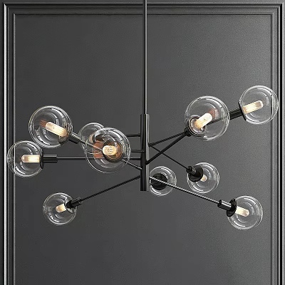 Modern Black Metal Chandelier With Transparent Glass Globe Shades And Light Bulbs 3d model