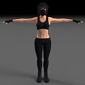 Woman In Black Sportswear With Headphones And Mask Posing With Arms Outstretched