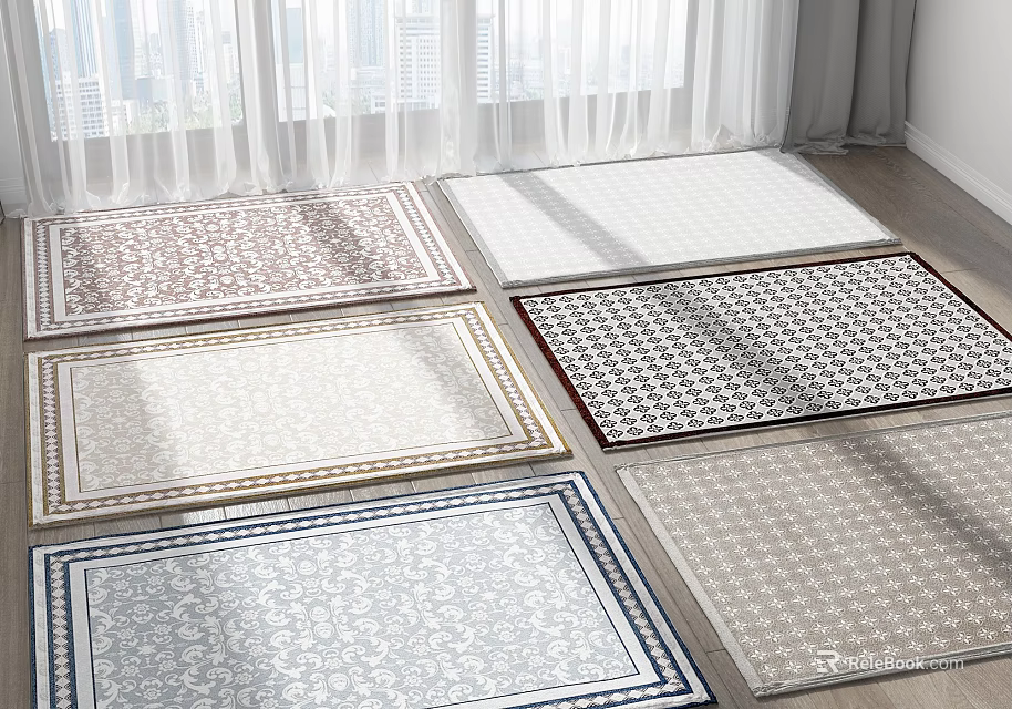 Square Rugs With Diverse Patterns And Neutral Tones Displayed In Bright Room For Home Decor 3d model 