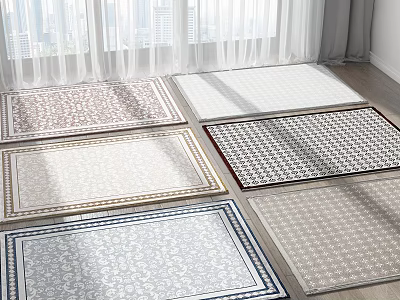 Square Rugs With Diverse Patterns And Neutral Tones Displayed In Bright Room For Home Decor 3d model