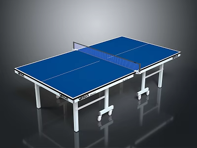 Blue Ping Pong Table With White Frame And Movable Wheels For Indoor Use 3d model