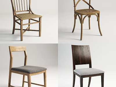 Stylish Dining Chairs With Wooden Frames Various Back Designs Woven Upholstered Seats 3d model