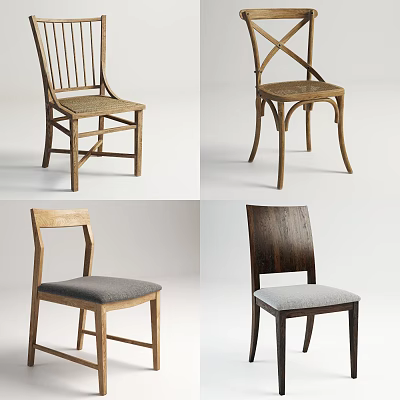 Stylish Dining Chairs With Wooden Frames Various Back Designs Woven Upholstered Seats 3d model