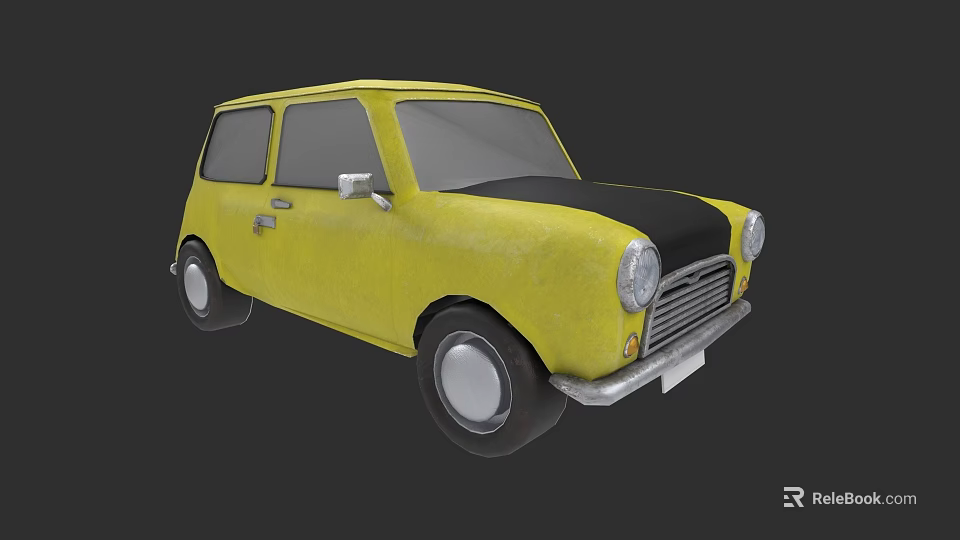 Vintage Small Car With Yellow Body And Black Roof Classic Design 3d model 