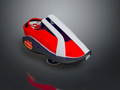 Futuristic Red And White Compact Vehicle With Streamlined Design And Transparent Windows 3d model