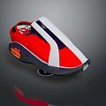 Futuristic Red And White Compact Vehicle With Streamlined Design And Transparent Windows