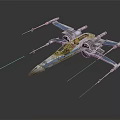 Blue Silver Spacecraft With Red Beams On Wings Flying in Space Aerospace