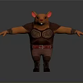 Anthropomorphic orange mouse wearing brown vest red belt boots with arms outstretched on gray background
