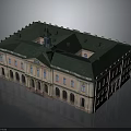Classical Historic Building Exterior With Green Roof Arched Windows Multiple Floors And Symmetrical Design