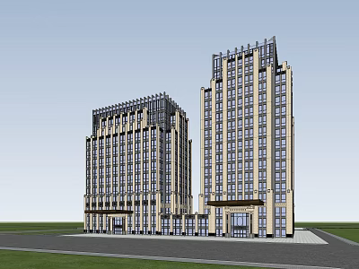 Two Modern High Rise Office Buildings With Classic Architectural Details And Large Windows 3d model