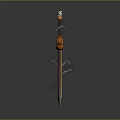 Ornate Decorative Sword Featuring Golden Hilt Blue Gemstone And Engraved Blade