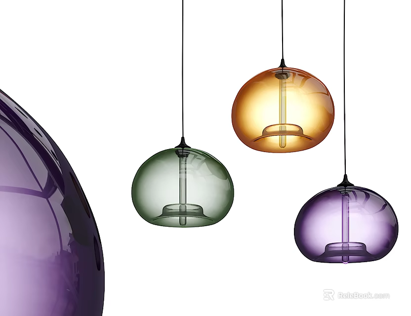 Modern Colorful Glass Globe Pendant Lights In Green Orange Purple Hues 3d model 