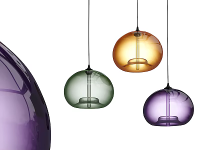 Modern Colorful Glass Globe Pendant Lights In Green Orange Purple Hues 3d model