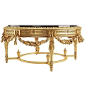 Ornate Golden Coffee Table With Intricate Carvings And Round Marble Top