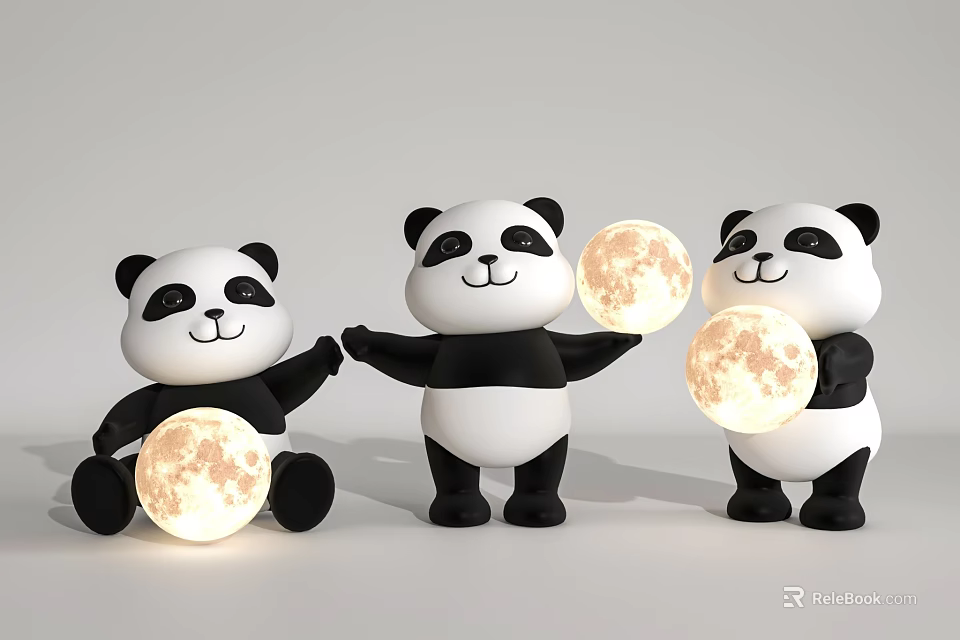 Adorable Panda Shaped Table Lamps With Glowing Moon Design For Home Decor 3d model 