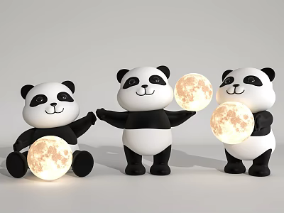Adorable Panda Shaped Table Lamps With Glowing Moon Design For Home Decor 3d model
