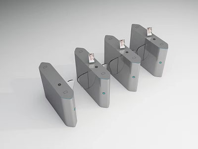 Four Gray Turnstiles With Card Readers For Public Facility Access Control 3d model