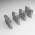Four Gray Turnstiles With Card Readers For Public Facility Access Control 3d model