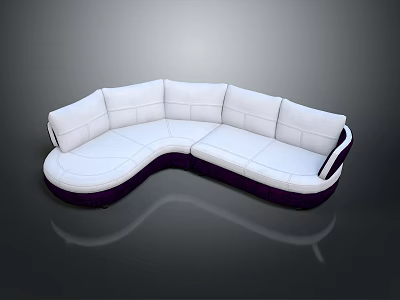 Modern Curved Sectional Sofa with White Cushions and Purple Base Stylish Comfortable Furniture Piece 3d model