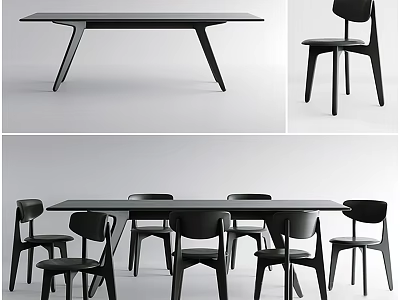 Modern Minimalist Black Dining Table Set With Rectangular Design And Matching Chairs 3d model