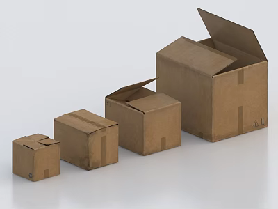 Brown Cardboard Boxes in Various Sizes with Open and Closed Lids 3d model