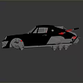 Black Vintage Modified Sports Car Featuring Orange Doors Round Headlights And Rocket Launcher