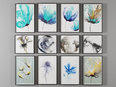 Abstract Paintings Collection With Colorful Brush Strokes And Modern Designs For Wall Decor 3d model